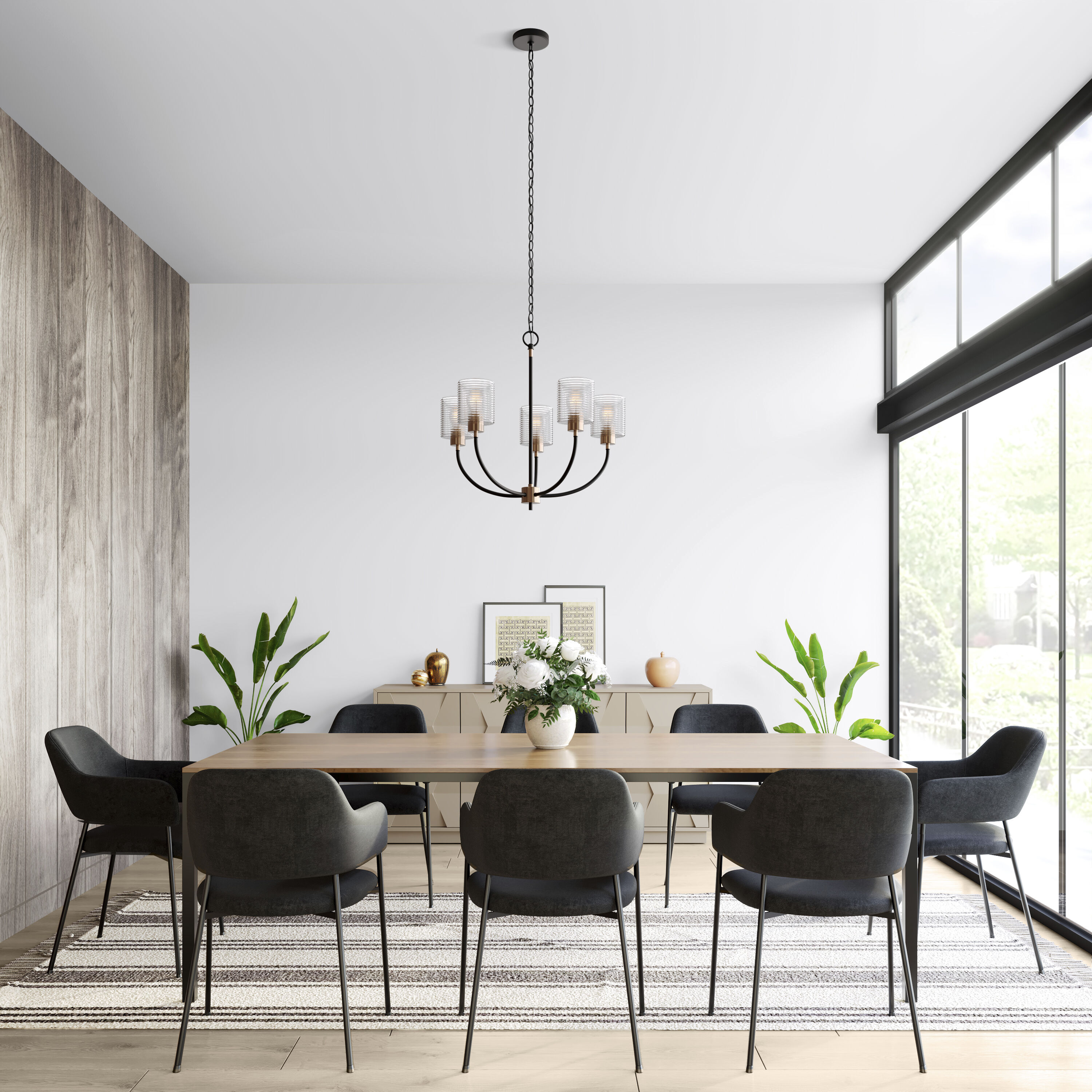 Renitta 5 Light 26 inch Matte Black/Modern Gold Chandelier Ceiling Light